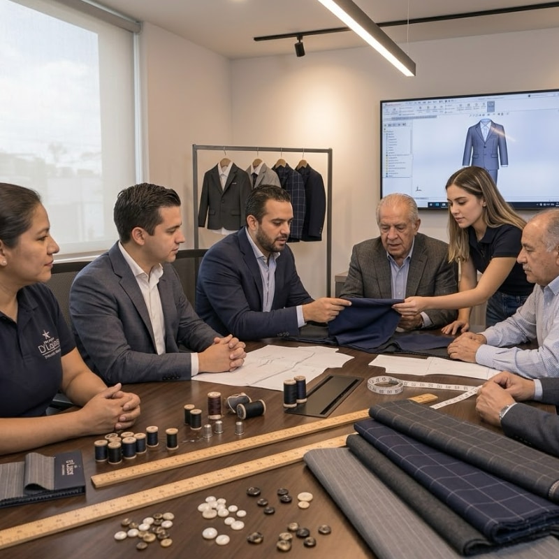 Equipo directivo de D&rsquo;Laizor revisando telas y botones